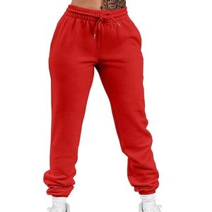 Red, Sweatpants Drawstring Joggers with Elastic Waistband